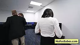 Big tit secretary Sasha Pearl enjoys nasty facial cumshot in open office