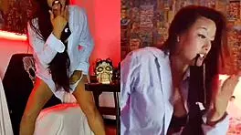 Intense Perreo Dancing with Karol G and Alicia Keys in Homemade Dildo Cunilingus and Pussy Licking Until Orgasm