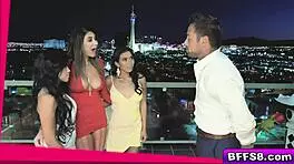 asian babes take turns riding fat cock and cum on shaft