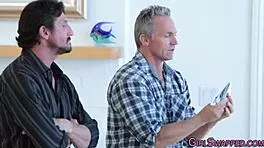 stepdaughters gobble and ride cocks in this taboo group scene