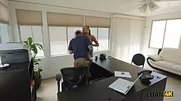 Young naive girl in office interview for cash