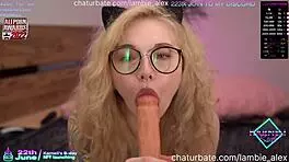Cute blonde kitty sucks dildo