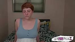 Spying on stepsis leads to blowjob, cowgirl ride, and facial in POV