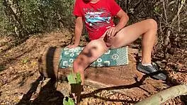 Teen rides in forest creampie pov