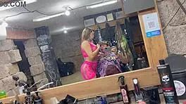 latina with big natural tits gives blowjob to monster cock in the barbershop 😏