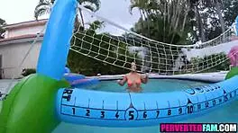step sister getting titty fucked and blowjob in pool with bro