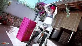 Pretty Redhead Punk Strips Bare on Sunny Terrace