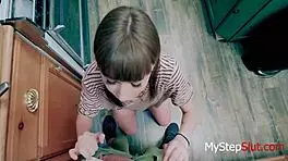 Brunette Step Daughter Alex Blake Blows Old Man's Cock In Early Morning Routine!