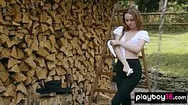 Skinny Redhead Russian Babe Kate Great Stripping And Chopping The Firewood