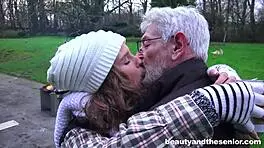 Teen bunny takes old dick for food money in outdoor hardcore.