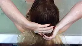 i jerked him off in bathroom, cum in my hair