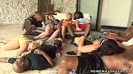 Rome major and his bros satisfy four horny nymphos in a deepthroat pool orgy