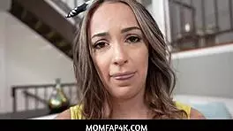 Busty brunette stepmom interacts with stepson in pov