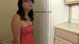naughty teen morning handjob with glasses.