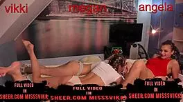 Three girls set up a webcam in the room for a cute bath session