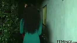 Ebony lesbians experiment with strapon and 69 scissoring at party.