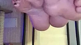 Dirty slut in black leggings fondles her fingers 😈👅