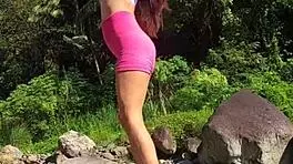 Hottie flashes body in mountain river