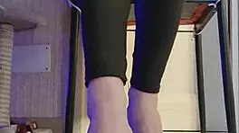 Dirty slut in black leggings fondles her fingers 😈👅