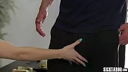 blonde teen 18+ trillium knelt, swallowed cock, then endured rough sex with bffs stepdad