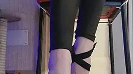 Dirty slut in black leggings fondles her fingers 😈👅