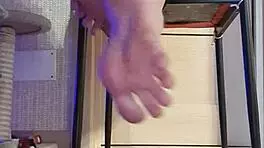 Dirty slut in black leggings fondles her fingers 😈👅