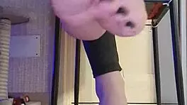 Dirty slut in black leggings fondles her fingers 😈👅