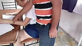 Wow! Skinny Mexican Teen Sucks Teacher's Cock For Better Grade!