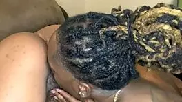 The ebony teen 18+ with hairy beaver gets her wet pussy eaten from behind by honey cocane