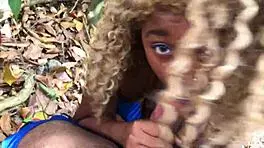 Don whoe receives sloppy blowjob from nina rivera outdoors.