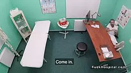 I banged the petite patient in the fake hospital, hidden from view.