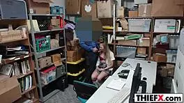 Sexy teen burglar steals big cock in the garage.