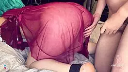 Feeling intense pleasure as gorgeous ass in red dress gets fucked raw doggystyle