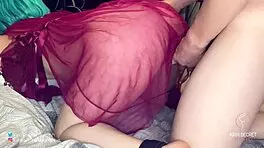 Feeling intense pleasure as gorgeous ass in red dress gets fucked raw doggystyle