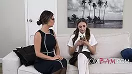 Strict counselor teaches bratty teen to share dildo