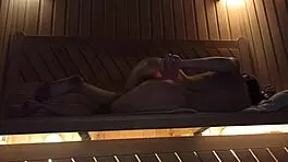 Girl pleasures herself in sauna with pink dildo squirting 😍