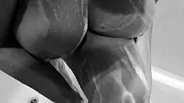 girlfriend's wet pussy and tits exposed in the bath, caught by friend