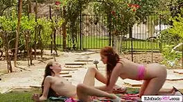 Redhead lesbian teen facesitting her bff with small tits