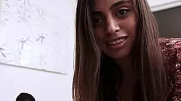 Busty stepsis intensely sucks stepbro's cock in bed while girlfriend watches TV