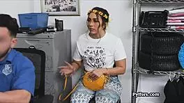 i see the curvy suspect gagging on the guard's big cock