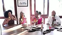 Black Couple in Sensual Event, Sheer Red Lingerie Teasing