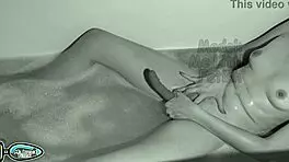 slender girl bathes in evening, masturbates her juicy pussy with vibrator, reaches orgasm