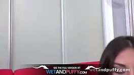 How does Camilla Moon tease her shaved pussy lips so well?