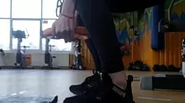 young 18+ girl shakes her ass in the gym shower