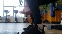 young 18+ girl shakes her ass in the gym shower