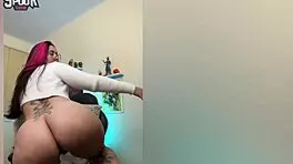 tattooed latina babe with big ass masturbates wildly for your pleasure