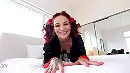 kylie pierce petite 18+ redhead swallows big dick pov cum load