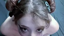 pov goth girlfriend kneels for sloppy facial, ruining makeup after wild sucking