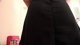 does this teen girl with tongue piercing get creampied during selfie?