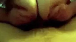 Real wife uses huge tits to make dick cum on her body